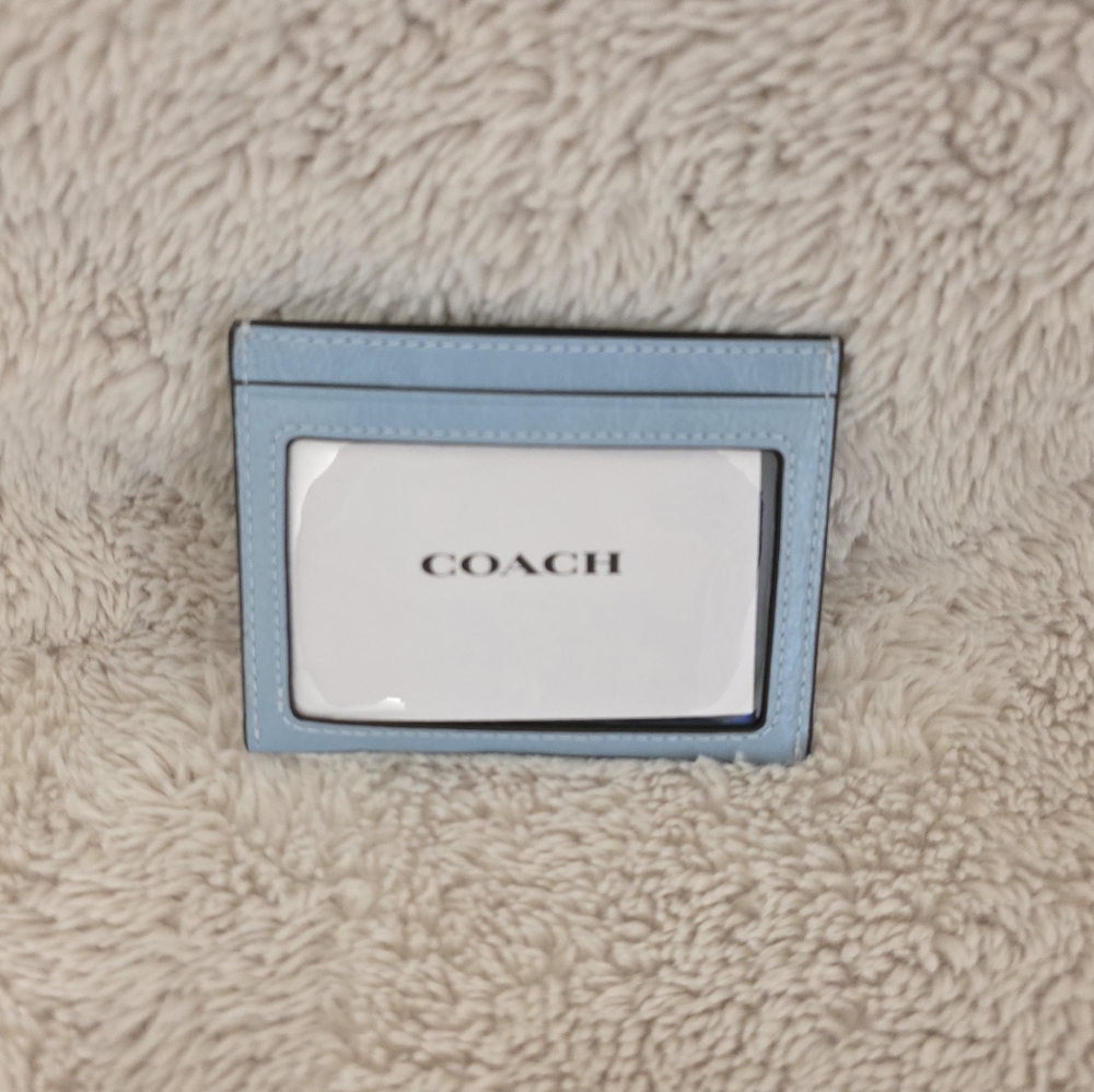 Coach Slim ID Card In Glazed Leather - Powder Blue - Picture 4 of 5